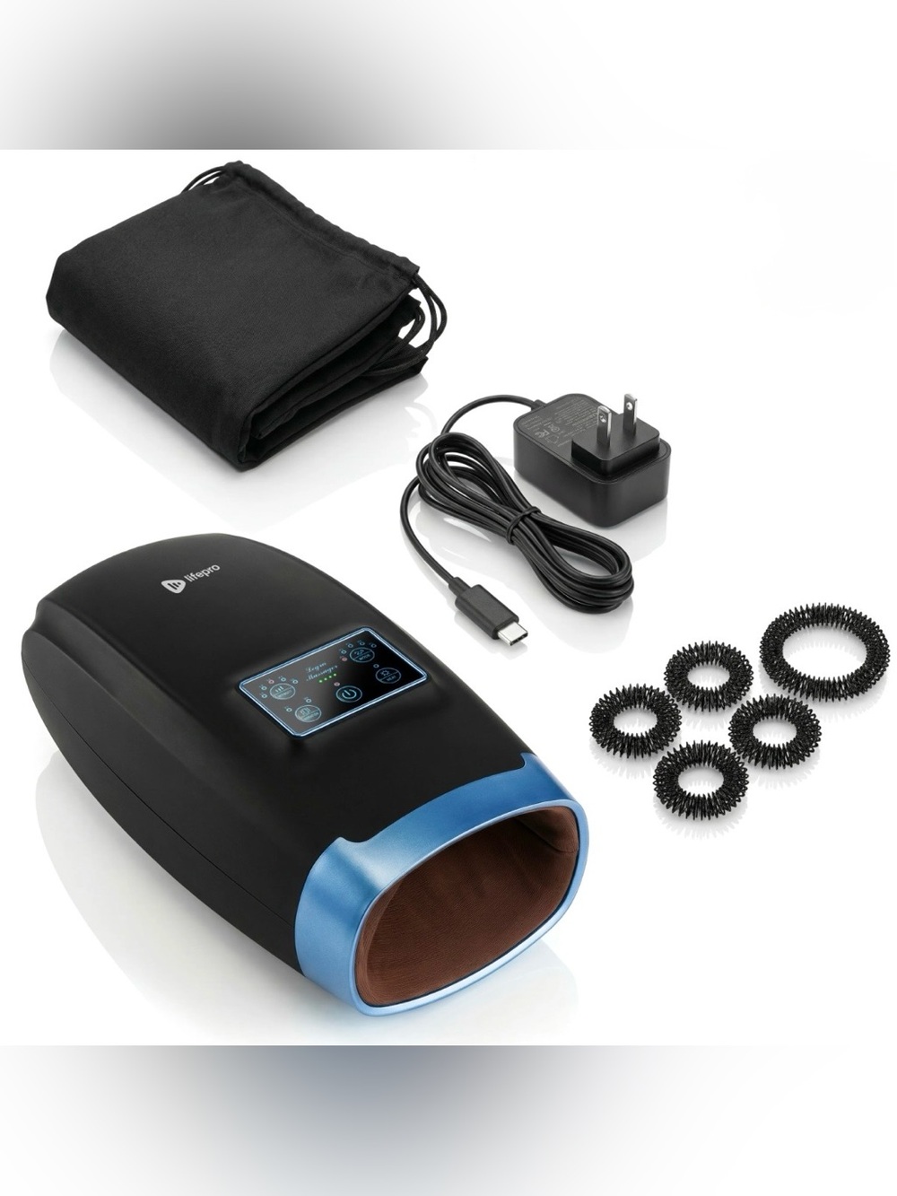 Lifepro Hand Massager with Heat and Compression - Black/Blue